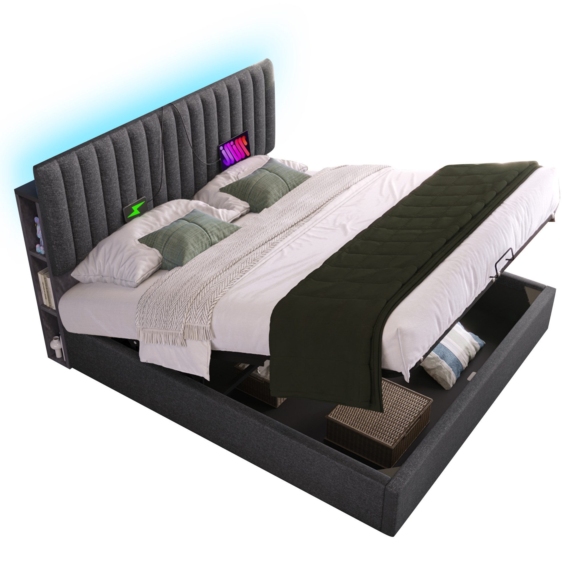 Flieks Polsterbett, LED Doppelbett mit Ladefunktion günstig online kaufen