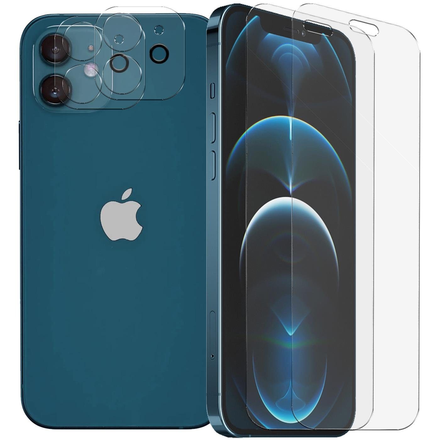 CoolGadget Schutzfolie Panzerfolie für iPhone 12 Mini, (Spar-Set 4in1, 2x Displayschutz, 2x Kameraschutz), Panzerglas Schutzfolie für Apple iPhone 12 Mini Folie