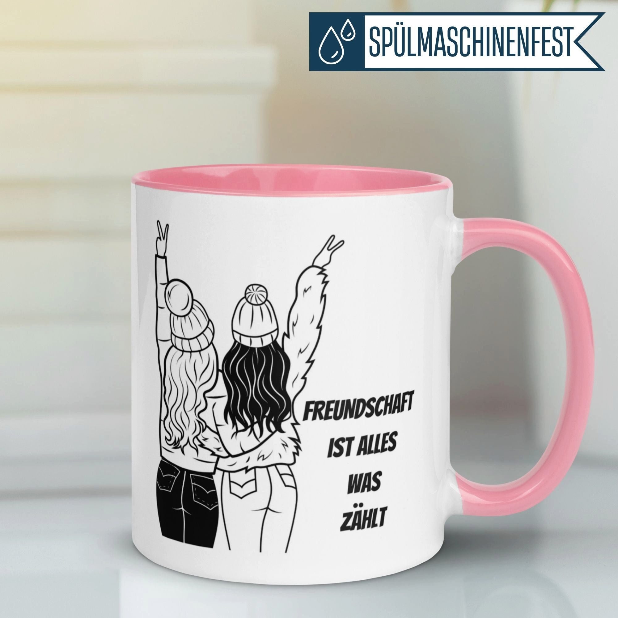 Momentals Tasse Freundschaft – „Freundschaft ist alles“ – Geschenk Beste Freundinnen, Gratis Versand · Links-&Rechtshänder · Spülmaschinenfest