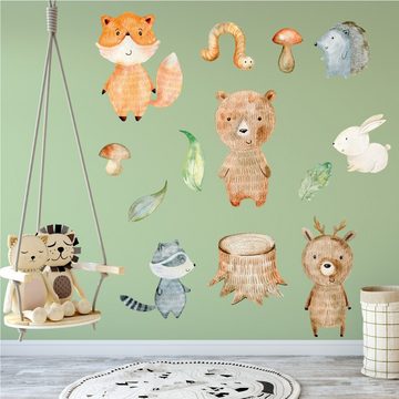 Sunnywall Wandtattoo Wandsticker - Woodland Waldtiere - Wandtattoo Kinderzimmer (6 St), konturgeschnitten