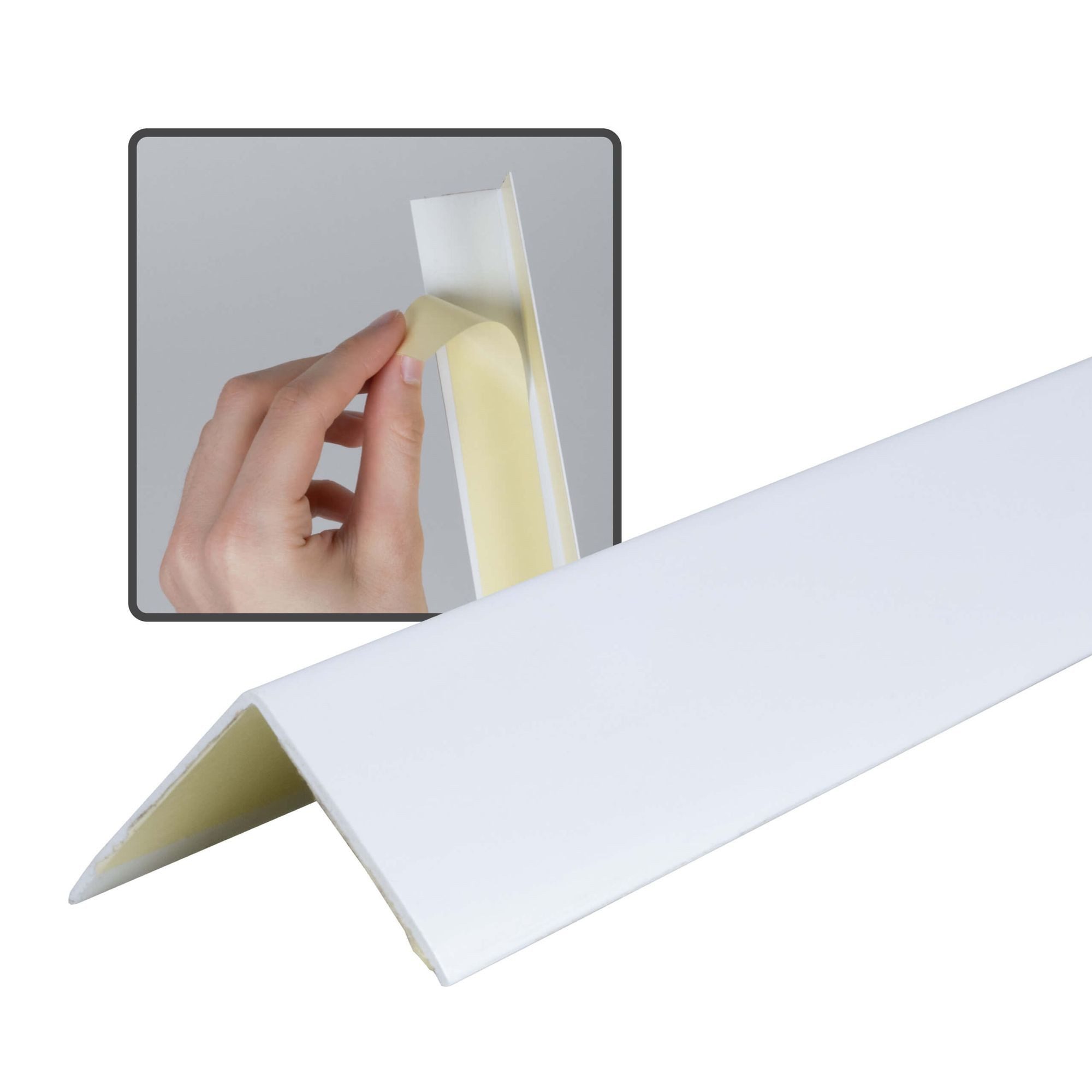 Dalsys Winkelprofil (Winkelprofil selbstklebend PVC 30x30mm, 200cm Weiß Eckschutzprofil, 1-St., Eckleiste, hoher Kantenschutz Wand), für Wohn- und Arbeitsbereich sowie Garage geeignet