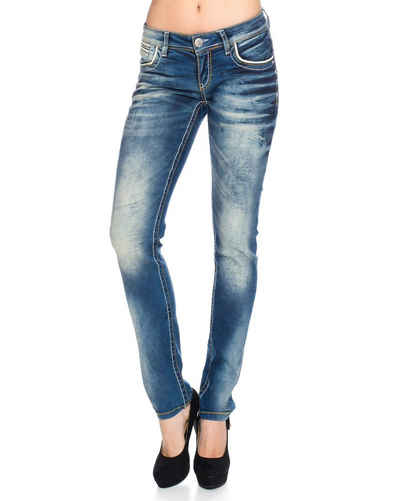 Cipo & Baxx Regular-fit-Jeans »Damen Jeans Hose mit dicken Nähten« Jeanshose mit weißen und orangenen dicken Nähten, Hoher Tragekomfort dank Elasthanateil
