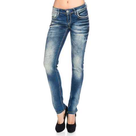 Cipo & Baxx Regular-fit-Jeans Damen Jeans Hose mit dicken Nähten Jeanshose mit weißen und orangenen dicken Nähten