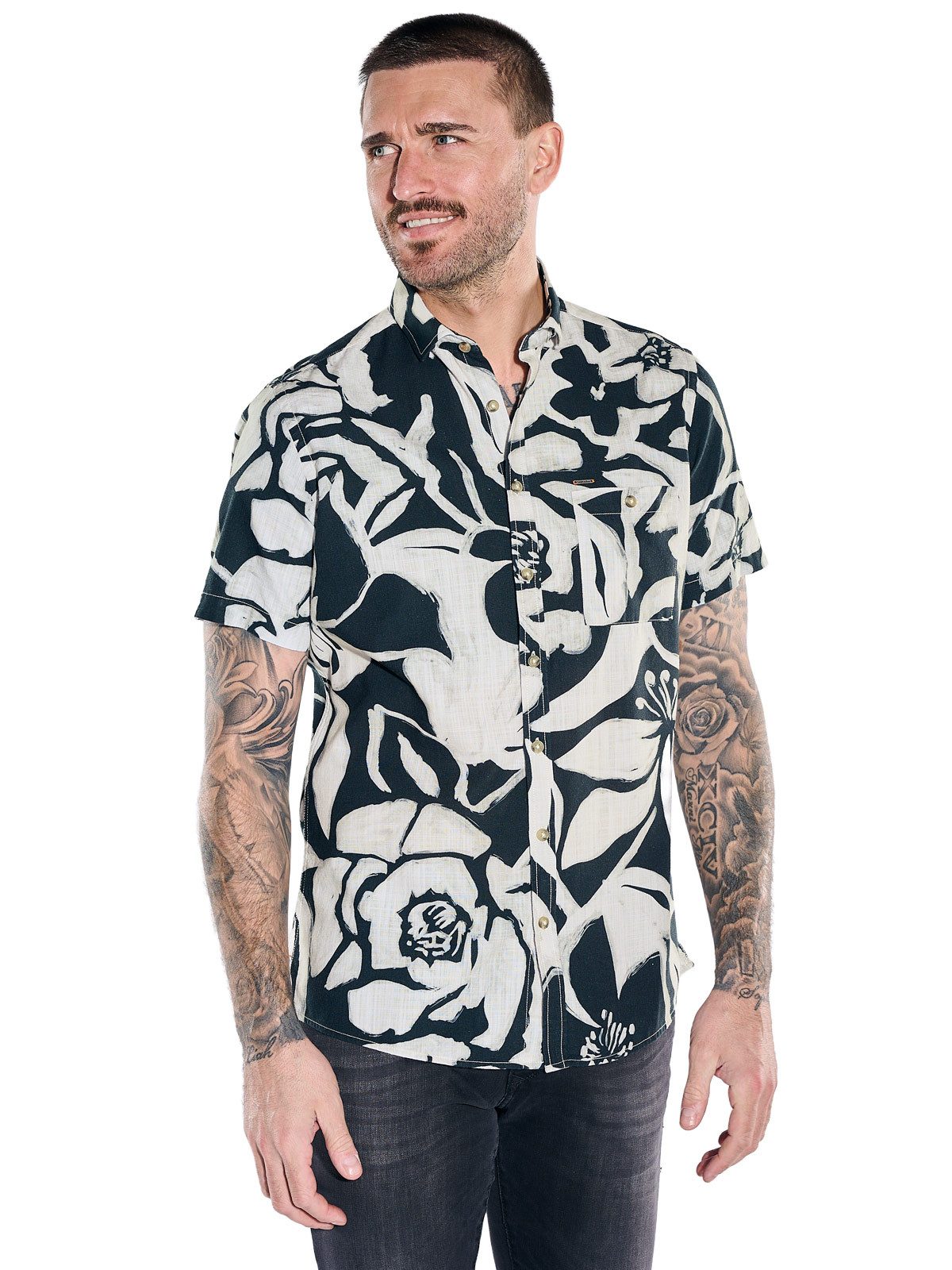 Kurzarmhemd Herren Hemd kurzarm, Schwarz