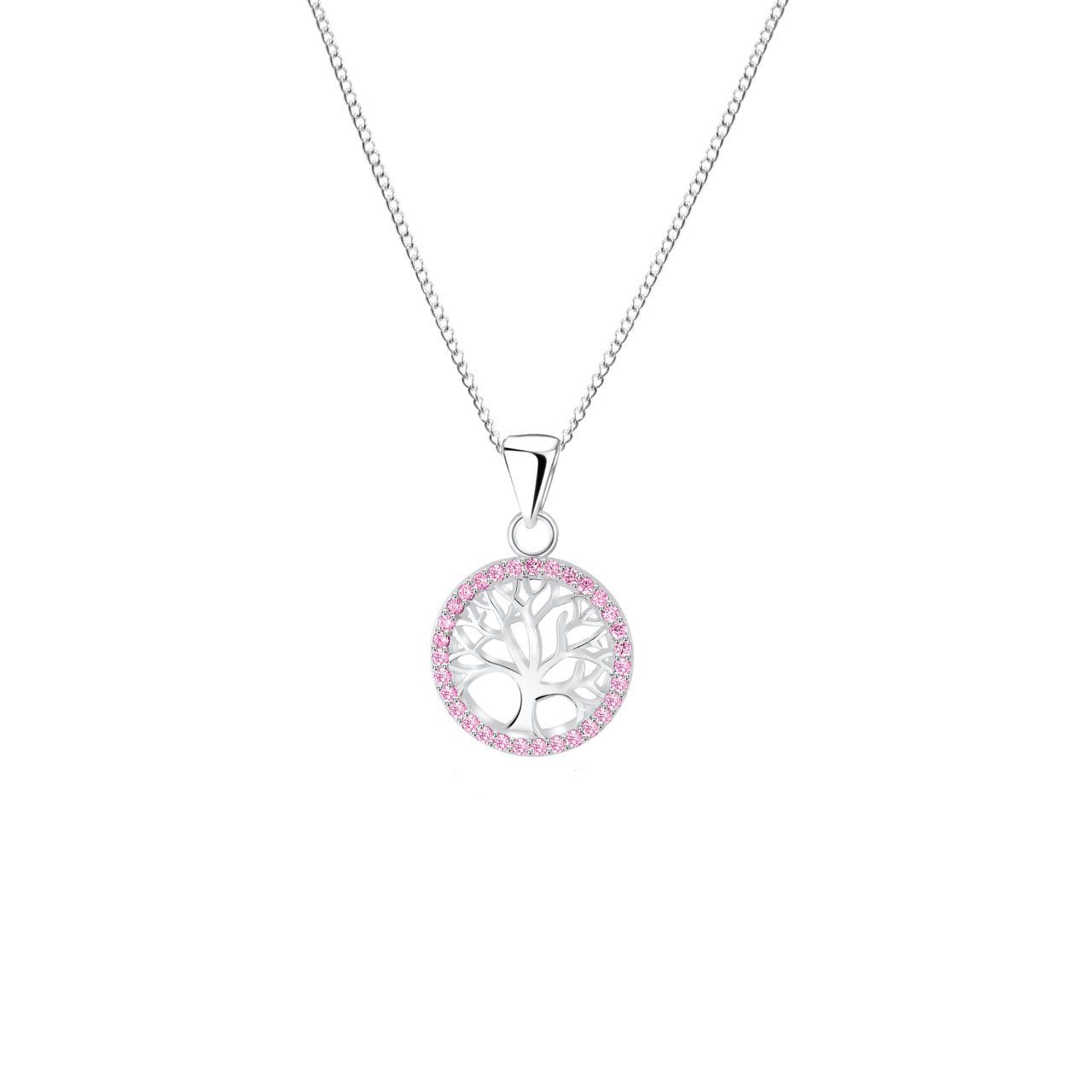 ALEXANDER YORK Kette mit Anhänger TREE OF LIFE Zirkonia pink, 2-tlg., 925 Sterling Silber
