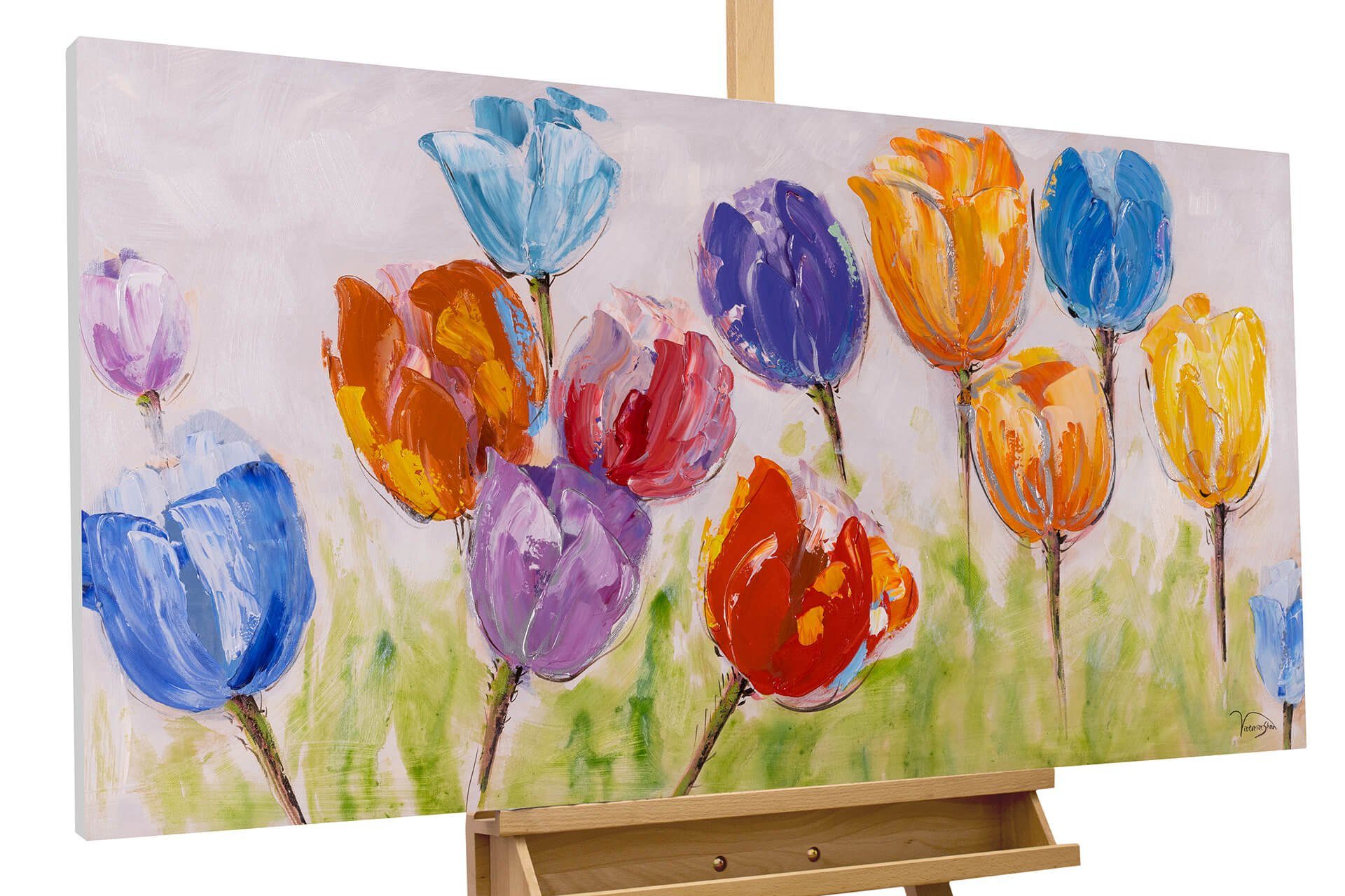 KUNSTLOFT Gemälde Flowers of Joy 120x60 cm, Leinwandbild 100% HANDGEMALT Wandbild Wohnzimmer