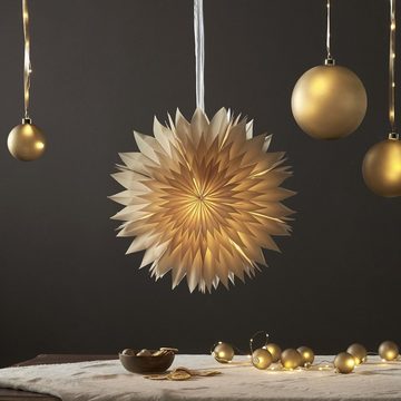 MARELIDA LED Stern Papierstern Eisblume Weihnachtsstern Faltstern 50cm Leuchtstern beige