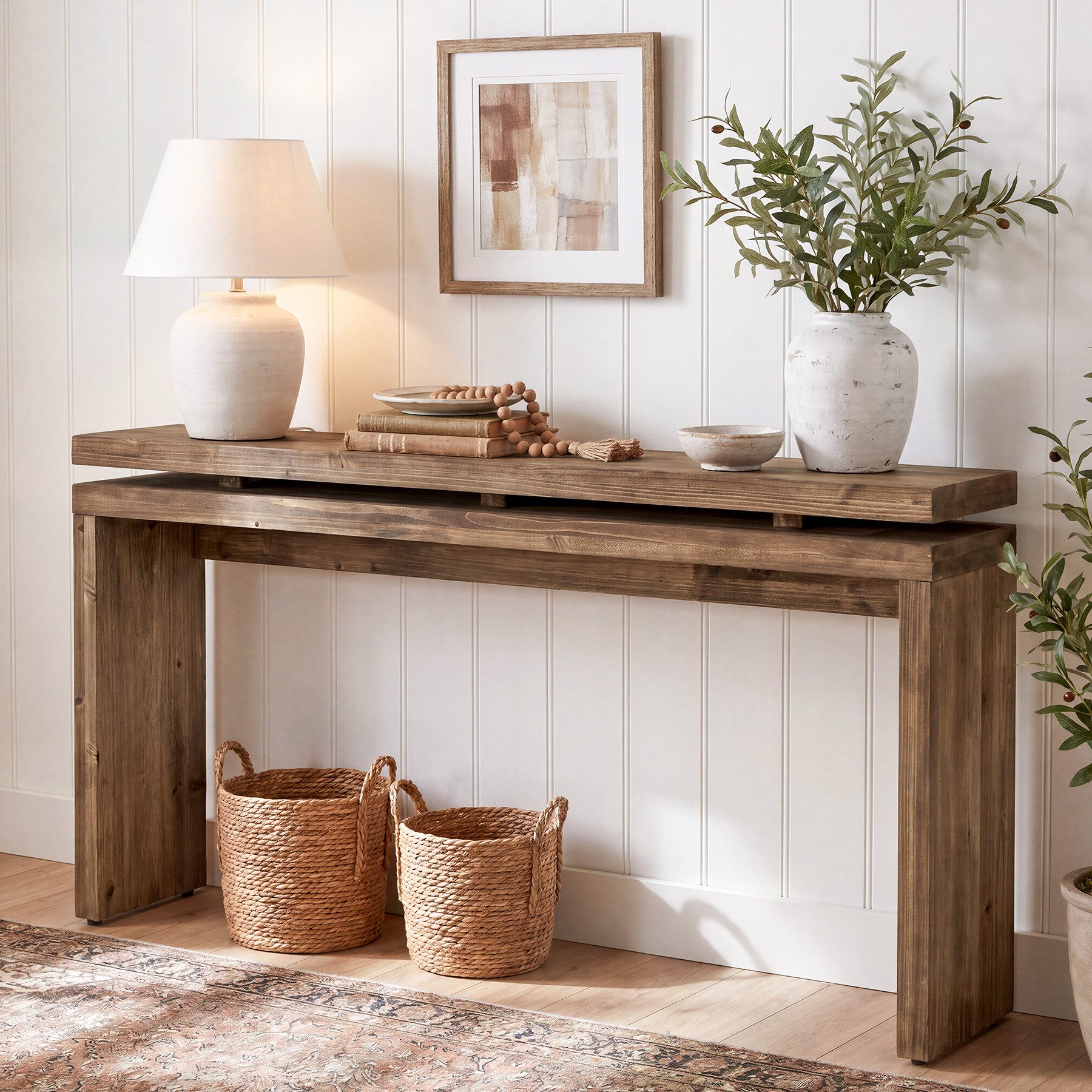 Tribesigns Konsolentisch Massivholz Flurtisch 160 cm, Landhaus-Sofatisch hinter der Couch