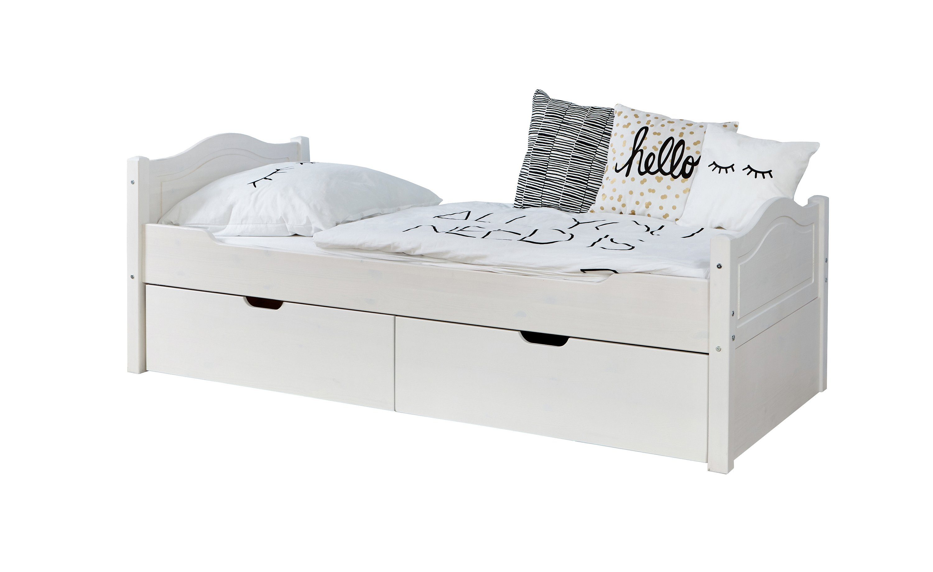Ticaa Bettgestell Einzelbett "Leni" 90x200 Kiefer Weiß