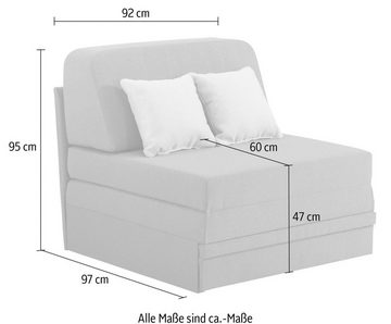 INOSIGN Schlafsofa Fantastico Plus Schlafsofa 92cm (Liegefläche 92/190cm), mit Bettkasten, Inklusive 1 Rücken- und 2 Zierkissen