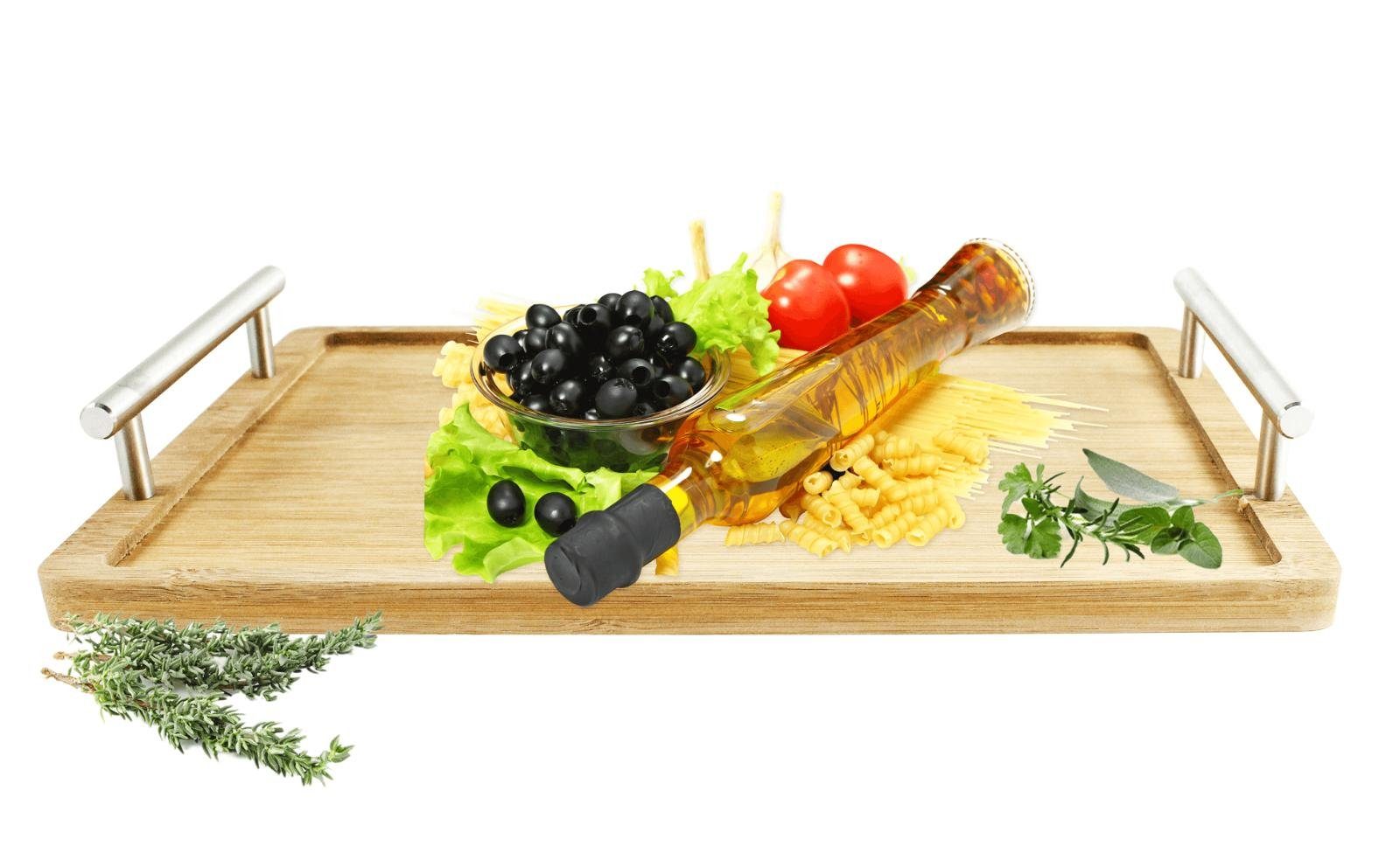 Servierplatte mit Frühstückstablett Sendez Serviertablett Edelstahlgriffen Tablett Servierplatte
