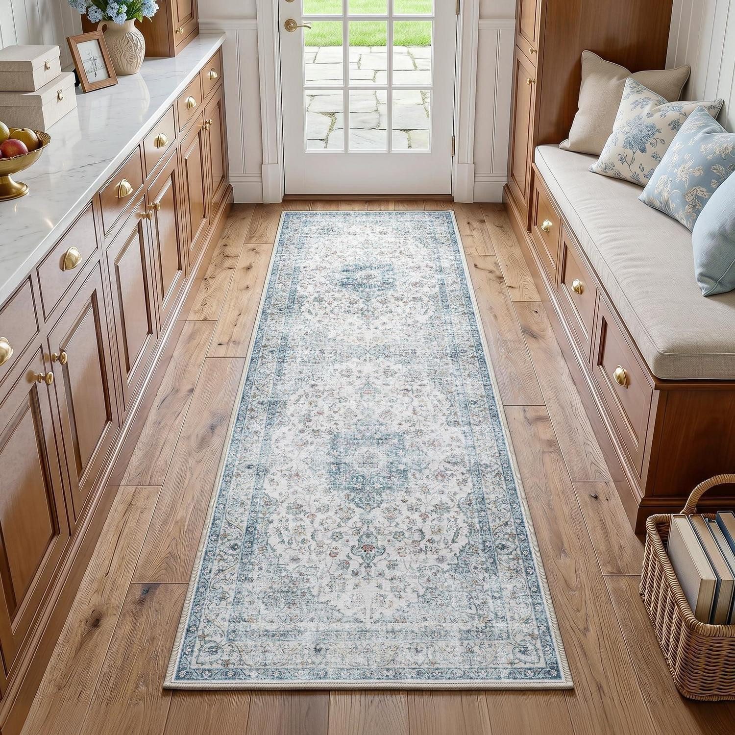LuxusKollektion Läufer Läufer Blau Vintage 60x180 cm Waschbar, rechteckig, Höhe: 10 mm