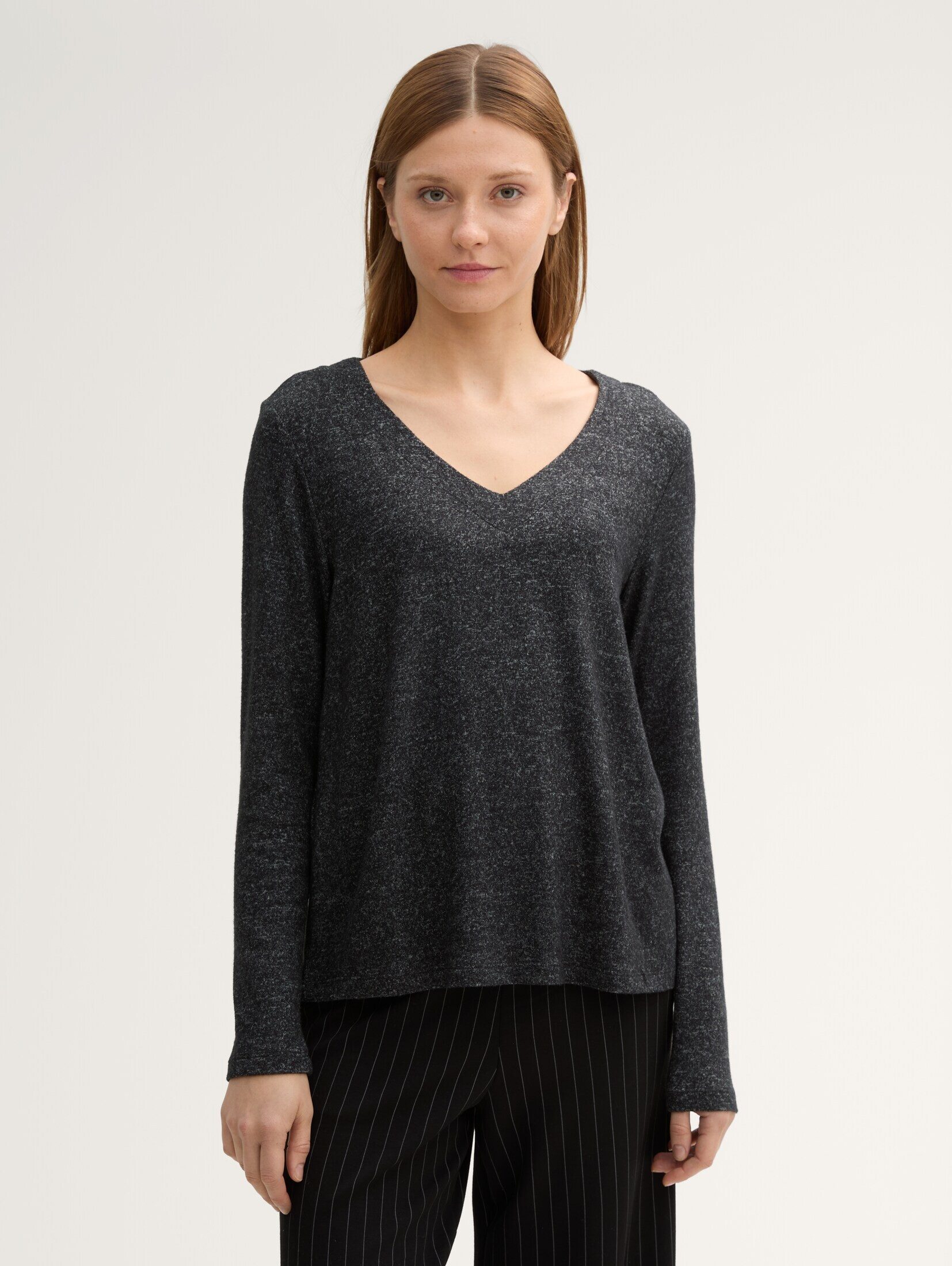 Langarmshirt Langarmshirt mit V-Ausschnitt