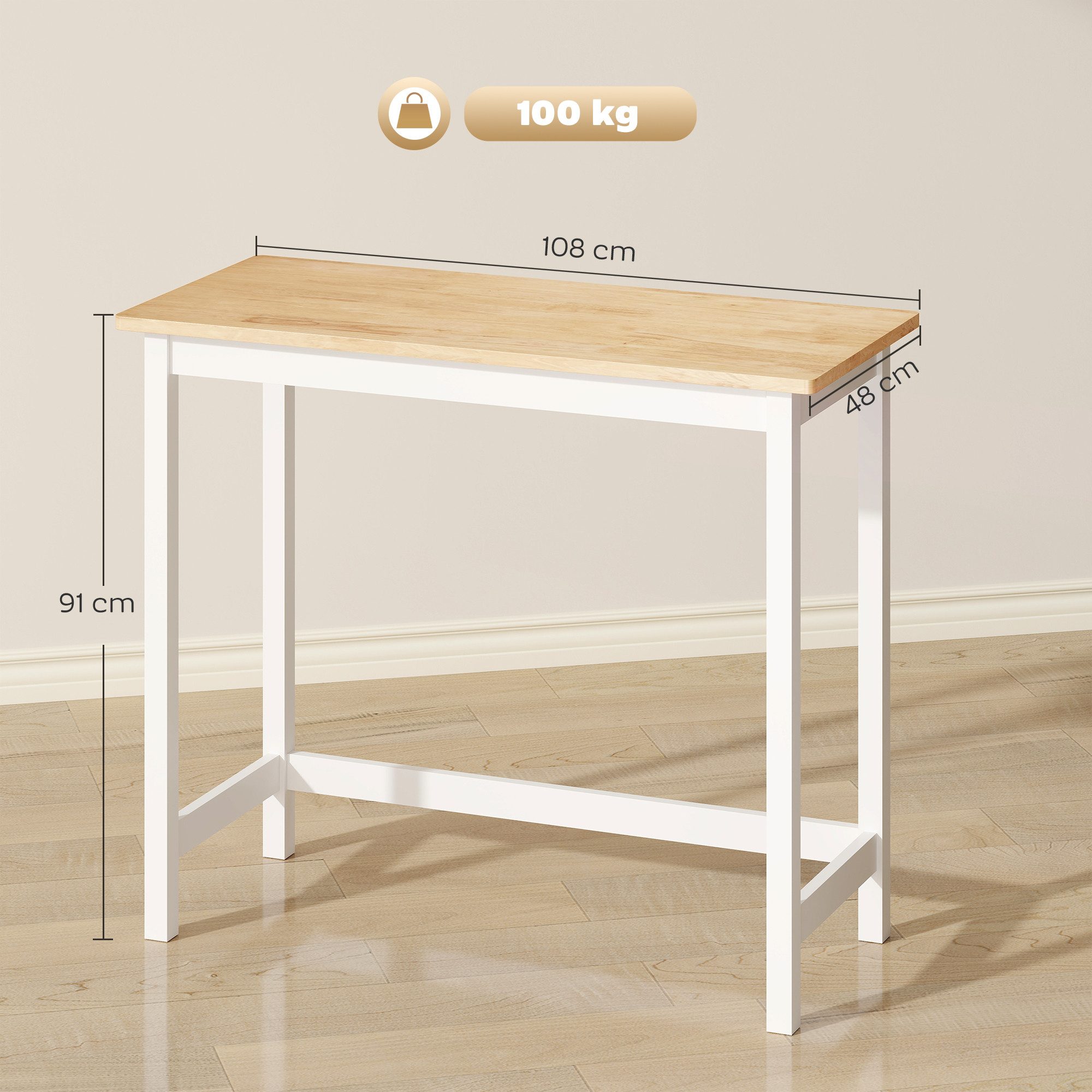 HOMCOM Bartisch Stehtisch mit Holzoptik (Küchentisch, 1-St., Hochtisch), für kleine Räume, Wohnzimmer, Esszimmer, 108 x 48 x 91 cm Eiche