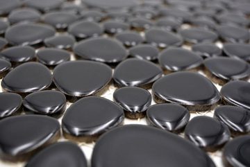 Mosani Mosaikfliesen Kieselmosaik Pebbles Keramikdrops schwarz glänzend Fliesenspiegel