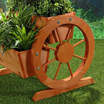Mucola Pflanzkübel Pflanzkübel + Wagenräder Holz Garten Dekoration Blumentrog Holzkasten (Stück), Zum Aufstellen auf dem Boden, einer Mauer oder einem Gartentisch