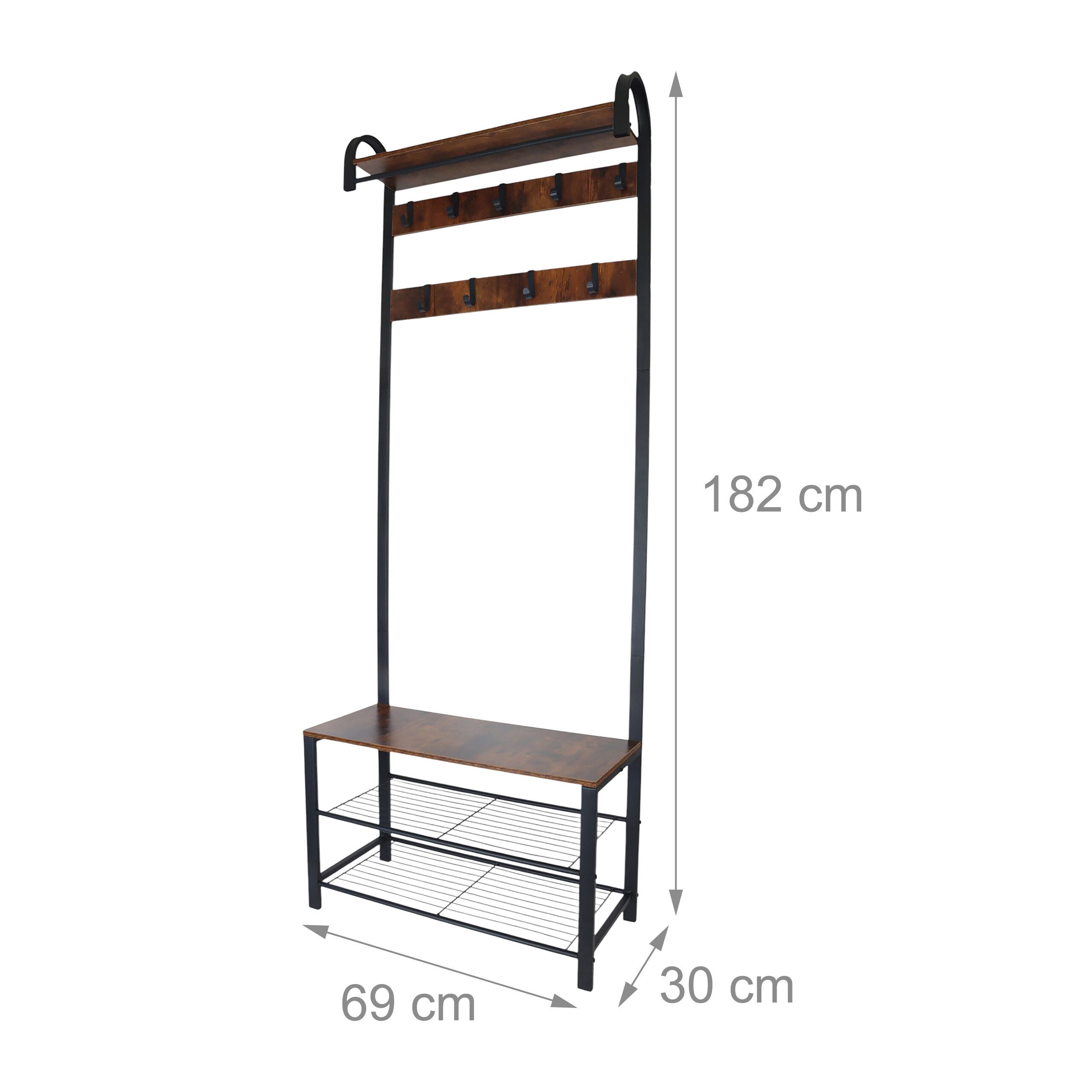 relaxdays Garderobenständer Garderobe mit Schuhbank