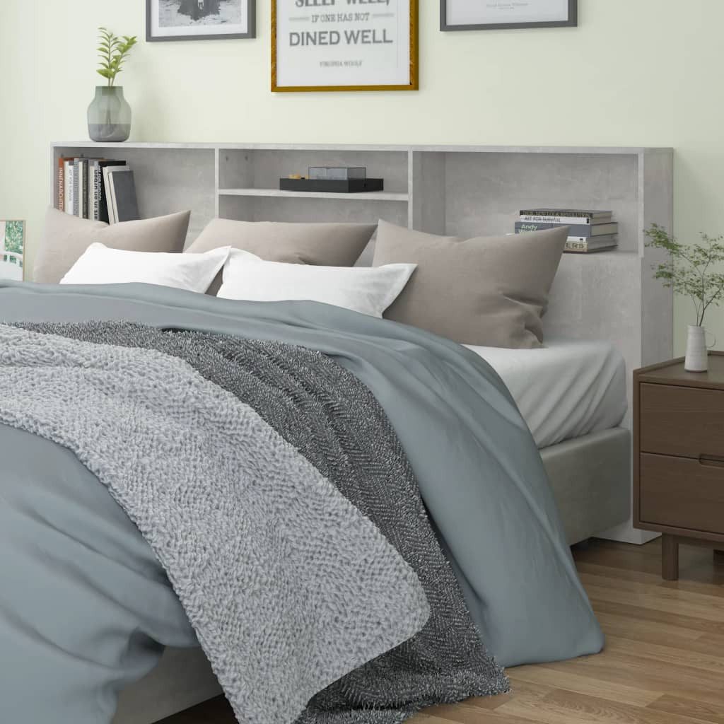 vidaXL Bett Kopfteil mit Ablagen Betongrau 220x19x103,5 cm (1-tlg)