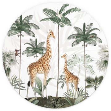 K&L Wall Art Fototapete Fototapete Baby Kinderzimmer Giraffen Dschungel Wald Vliestapete rund, große Kinder Motivtapete