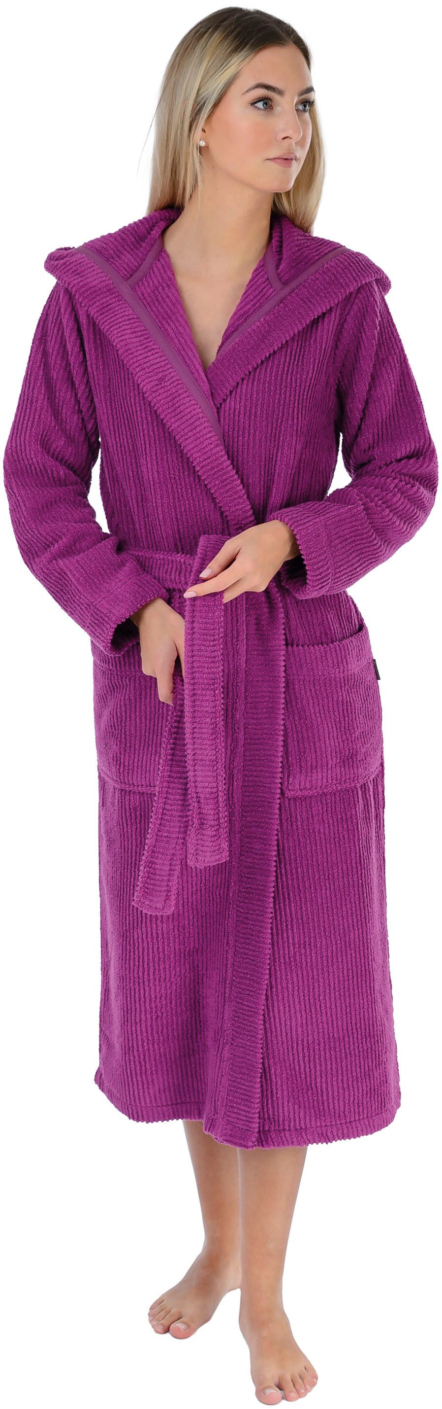 Wewo fashion Damenbademantel 4002, Langform, Walkfrottier, Kapuze, Gürtel, fluffig weich