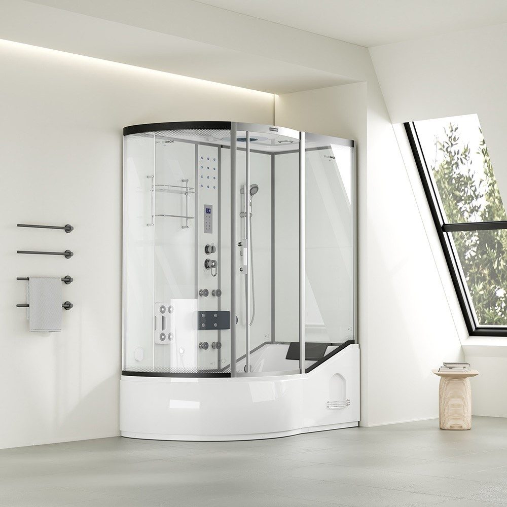 HOME DELUXE Dampfdusche ALLIN 4IN1 - Weiß Links, BxT: 170x90 cm, Badewanne, Dusche, Whirlpool, Dampfsauna in einem System, Fertigdusche