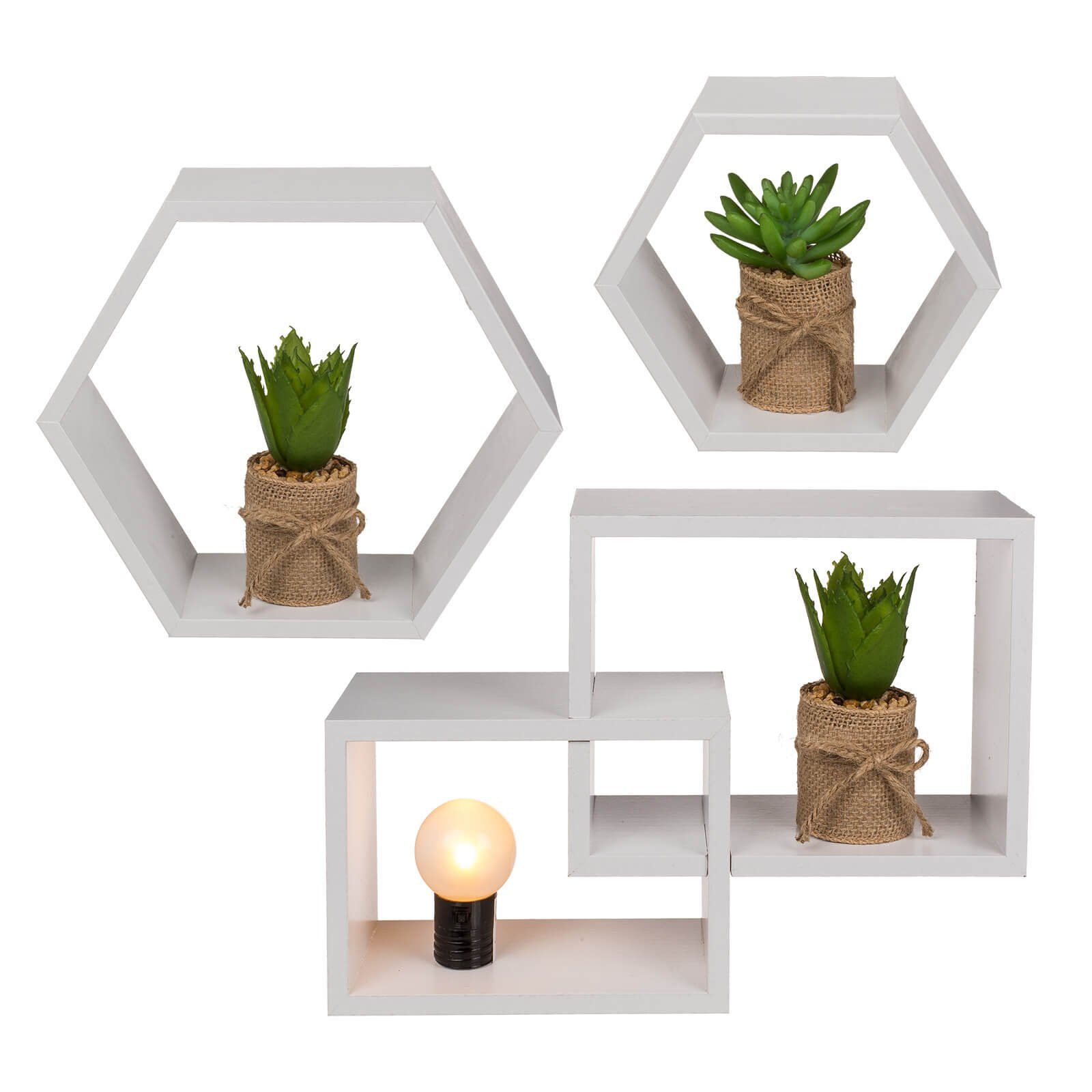 Out of the Blue Deko-Wandregal 3er Set Holz Deko Wandregal 6-eckig 4-eckig günstig online kaufen