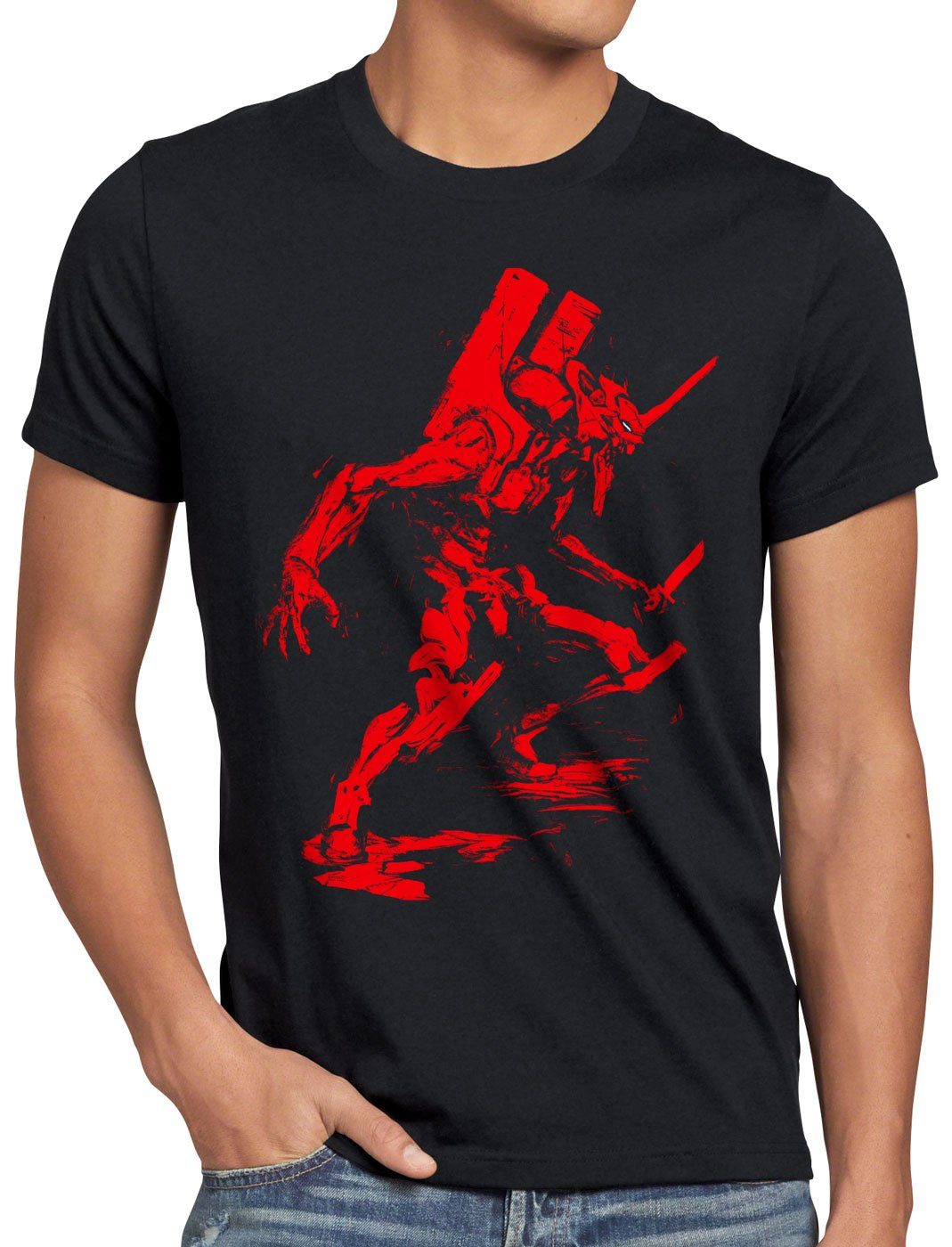 style3 Print-Shirt Herren T-Shirt Evanglion Rage Anime Eva Roboter