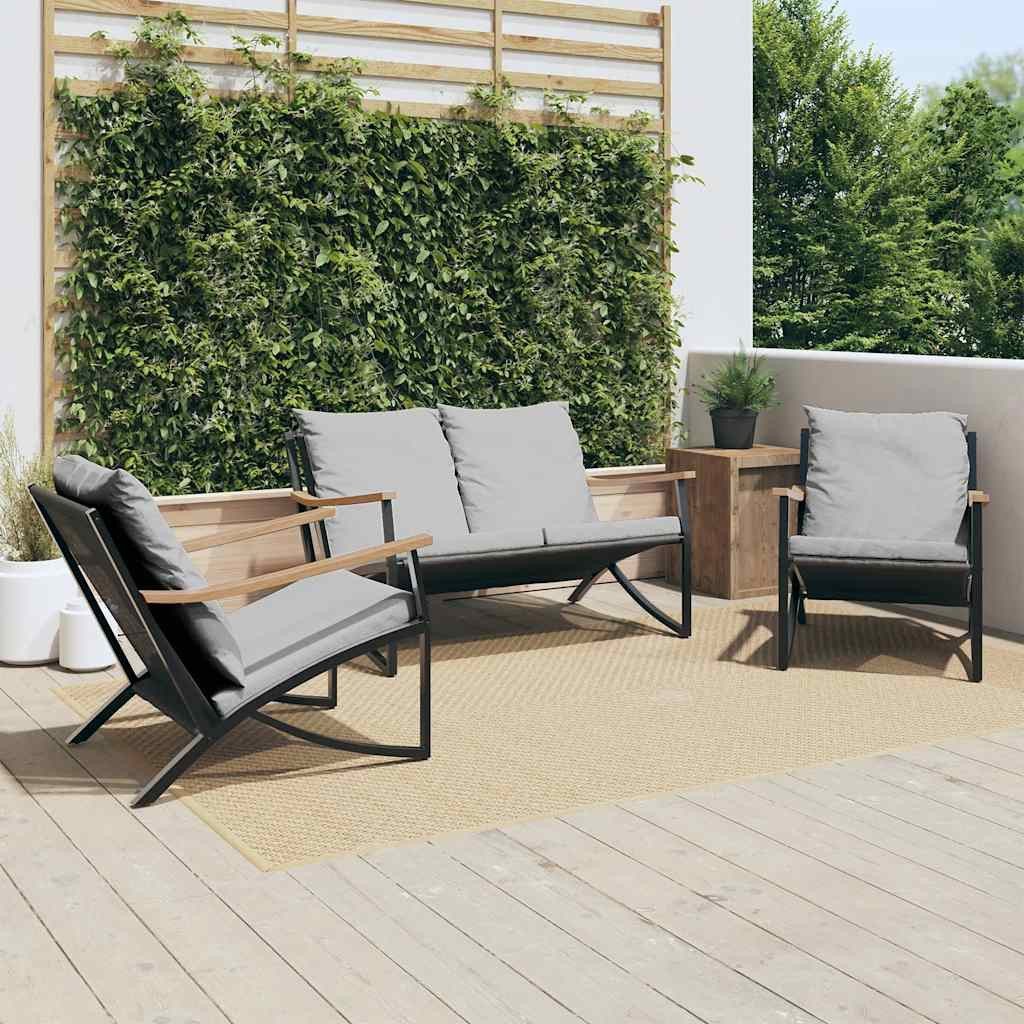 vidaXL Gartenlounge-Set 3-tlg. Balkonmöbel-Set mit Kissen Schwarz Stahl, (1-tlg)