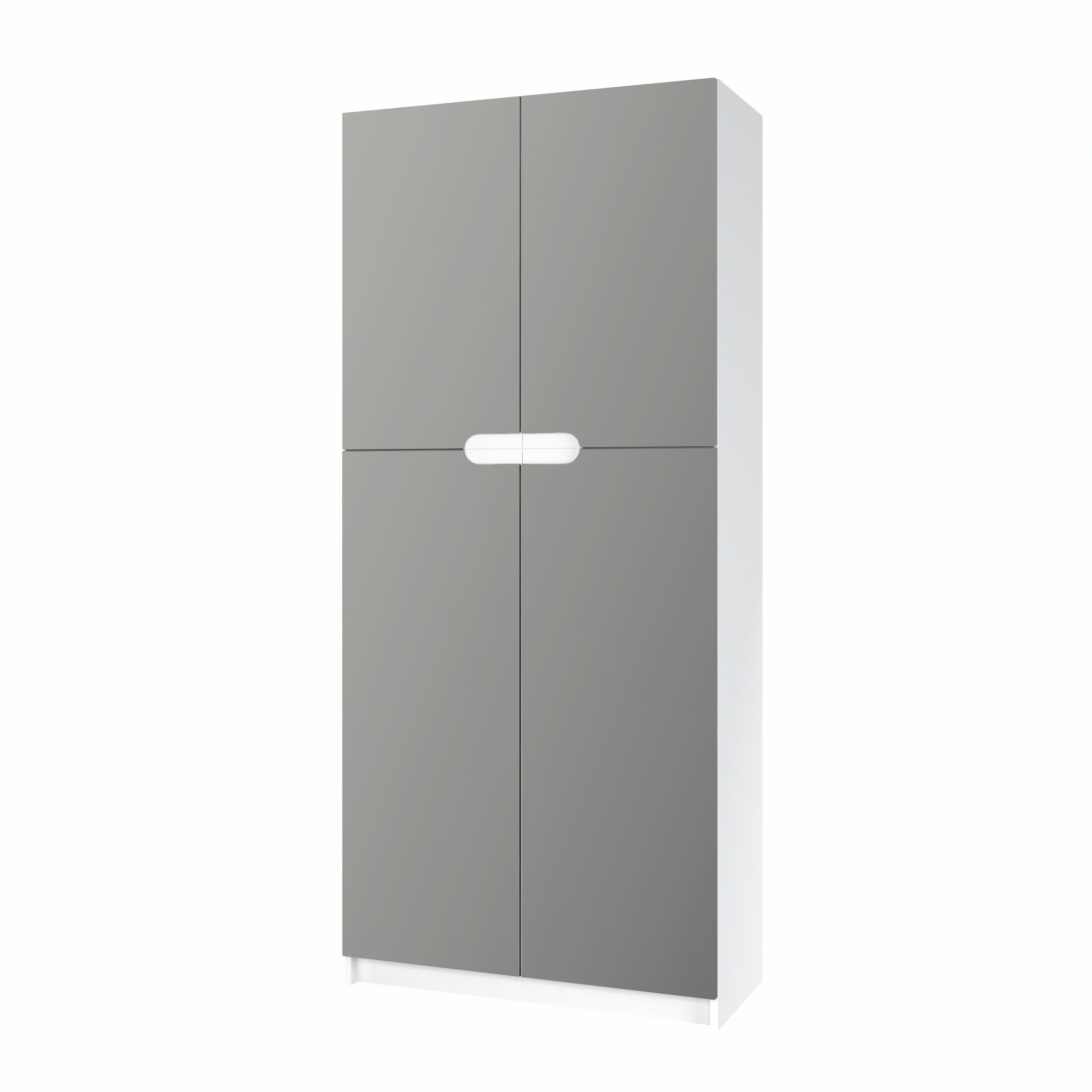 Vladon Aktenschrank Logan (Aktenschrank, mit 5 Fächern und 4 Türen) Weiß matt/Hellgrau seidenmatt (82 x 184 x 37 cm)