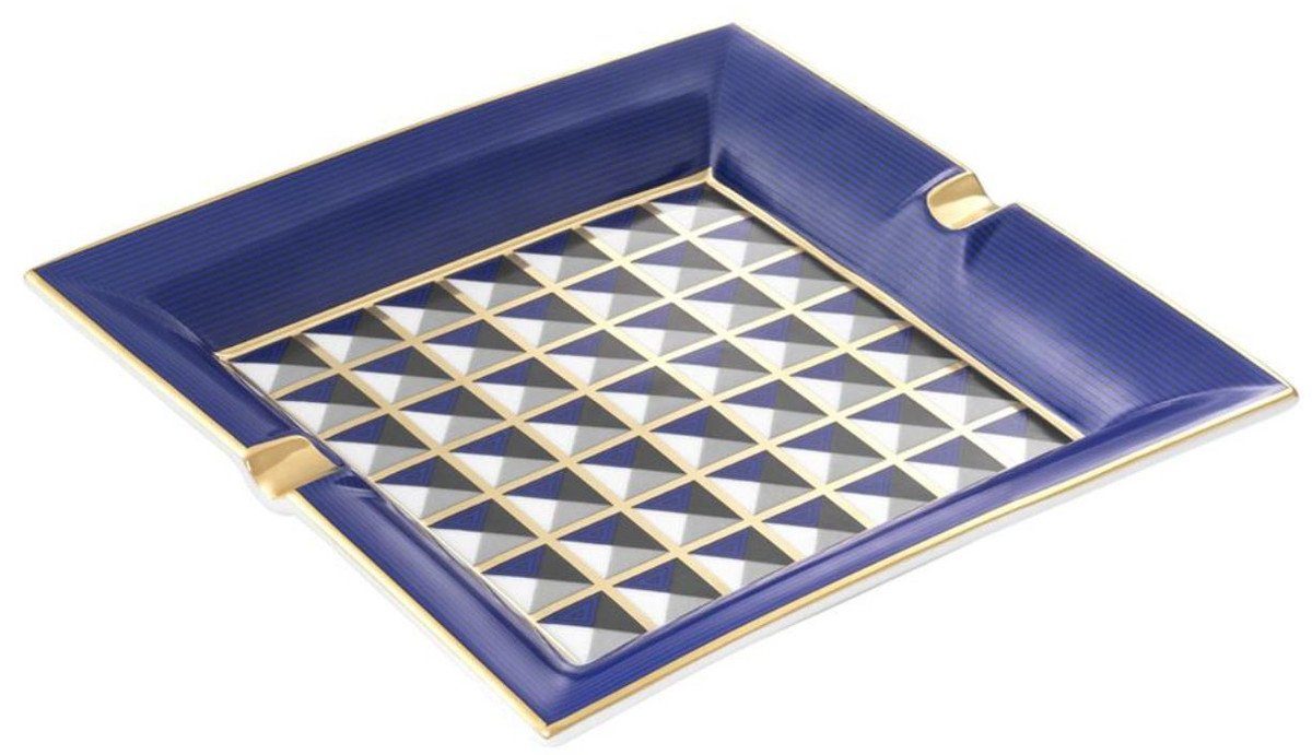 Casa Padrino Aschenbecher Luxus Porzellan Design Aschenbecher Blau / Mehrfarbig 24,5 x 24,5 x H. 3,5 cm - Wohnzimmer Accessoires