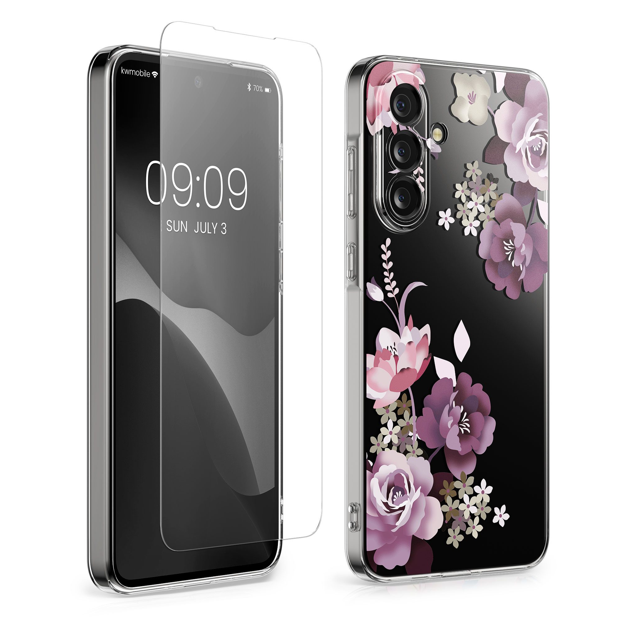 kwmobile Smartphone-Hülle Hülle für Samsung Galaxy A37 5G Handyhülle - Silikon, Case mit Schutzfolie Blumenblüten und Rosen Design