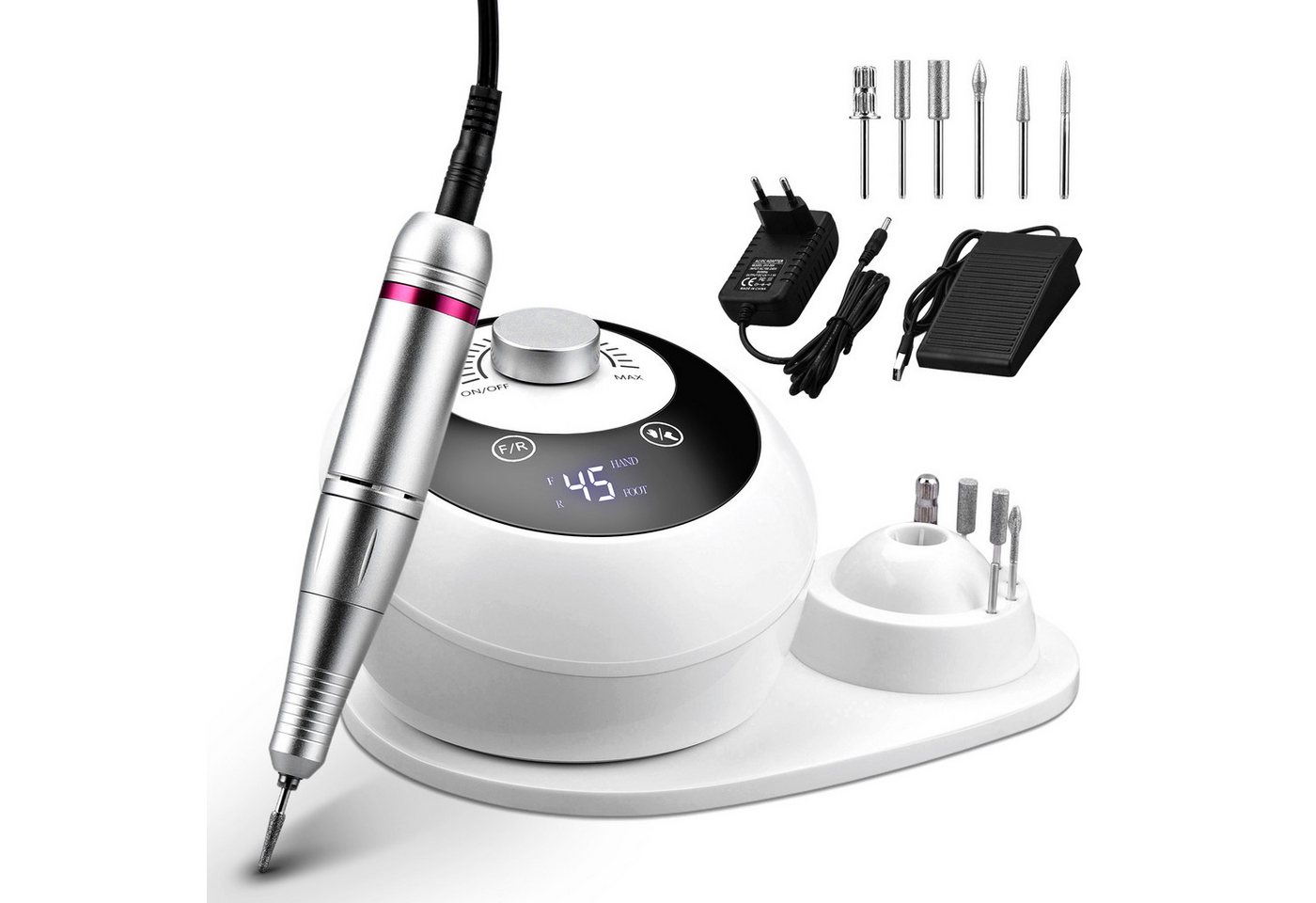 CkeyiN Pro Maniküre-Pediküre-Set Nagelfräser Professionell,45000RPM,Nagelfräser für Gelnägel, für Acrylnägel,mit LCD-Display,Bit-Lock Design, für den Heimgebrauch und Nagelstudios