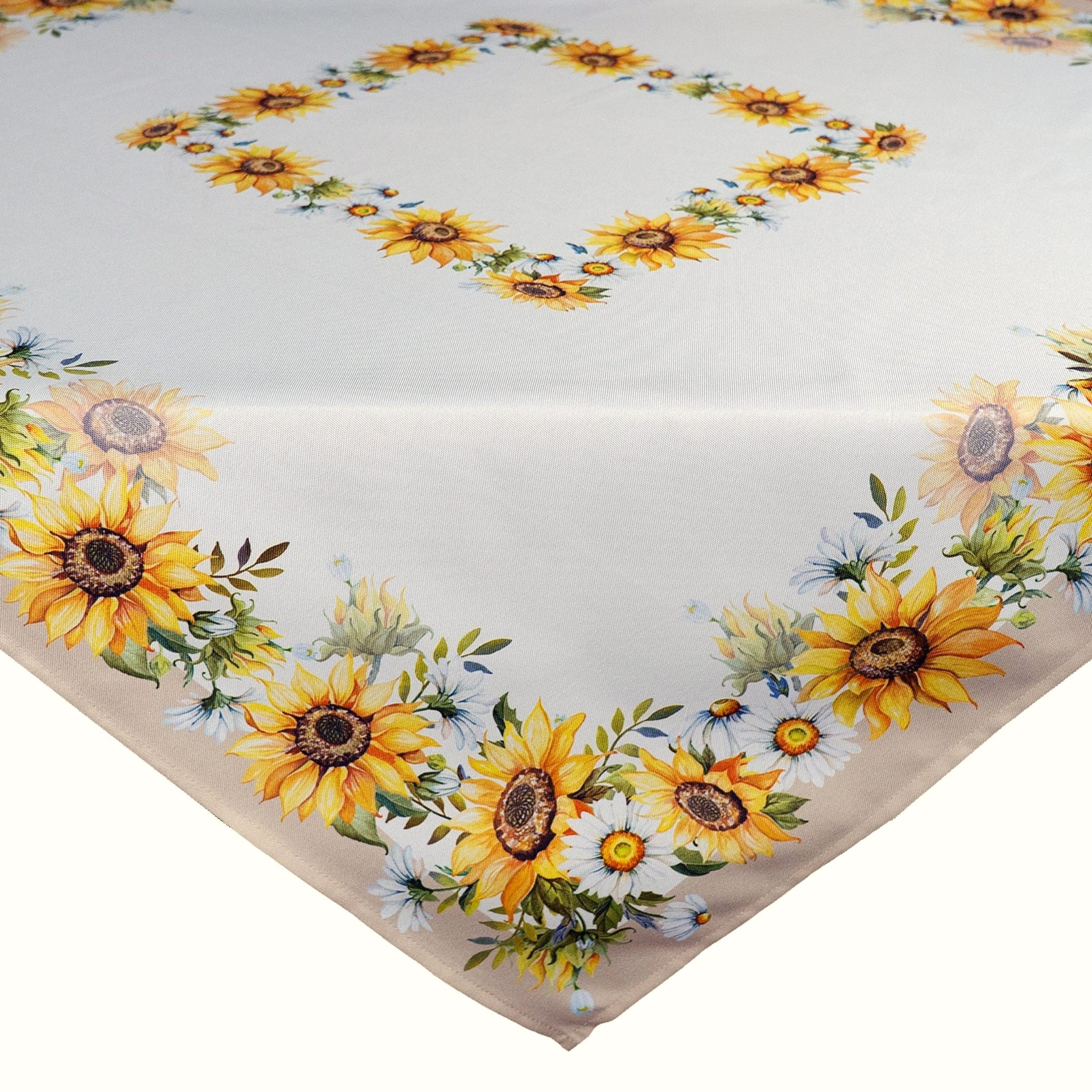 matches21 HOME & HOBBY Tischdecke Tischdecke Herbst 110 x 110 cm mit Motiv gelbe Sonnenblumen & Blätter (1-tlg), Tischdeko für Küche & Tisch