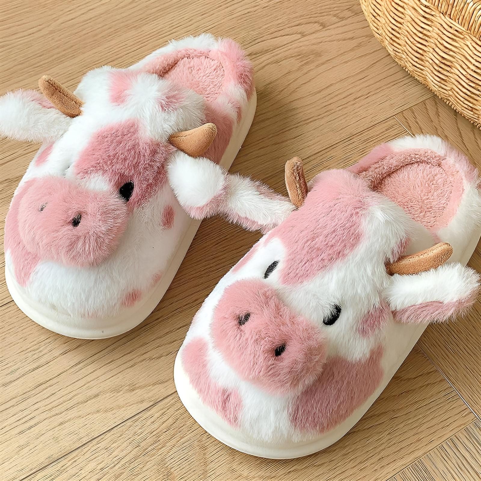 Corimori Flauschige Kuh Pantoffeln im MuhKuh-Design Plüsch Hausschuhe (Packung, Geschenk) lustige Plüsch Slipper für Kinder und Erwachsene, EU Größe 38-39