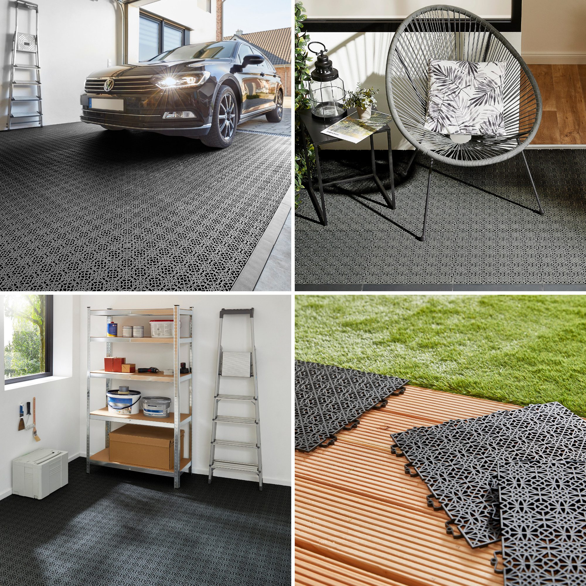 Andiamo Kunststoff-Fliesen Terra Sol, Terrassenfliesen, wetterfest, Made in Switzerland, Set, 7 St., erhältlich mit 7 Stück (1 qm), 14 Stück (2 qm) oder 35 Stück (5 qm), Klickfliesen, 38x38 cm, Balkon Bodenbelag, UV-beständig