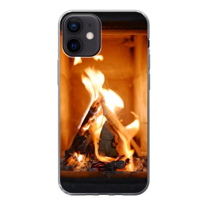 MuchoWow Handyhülle Verbrennung von Holz in einem Kamin Handyhülle Apple iPhone 12 Smartphone-Bumper Print Handy