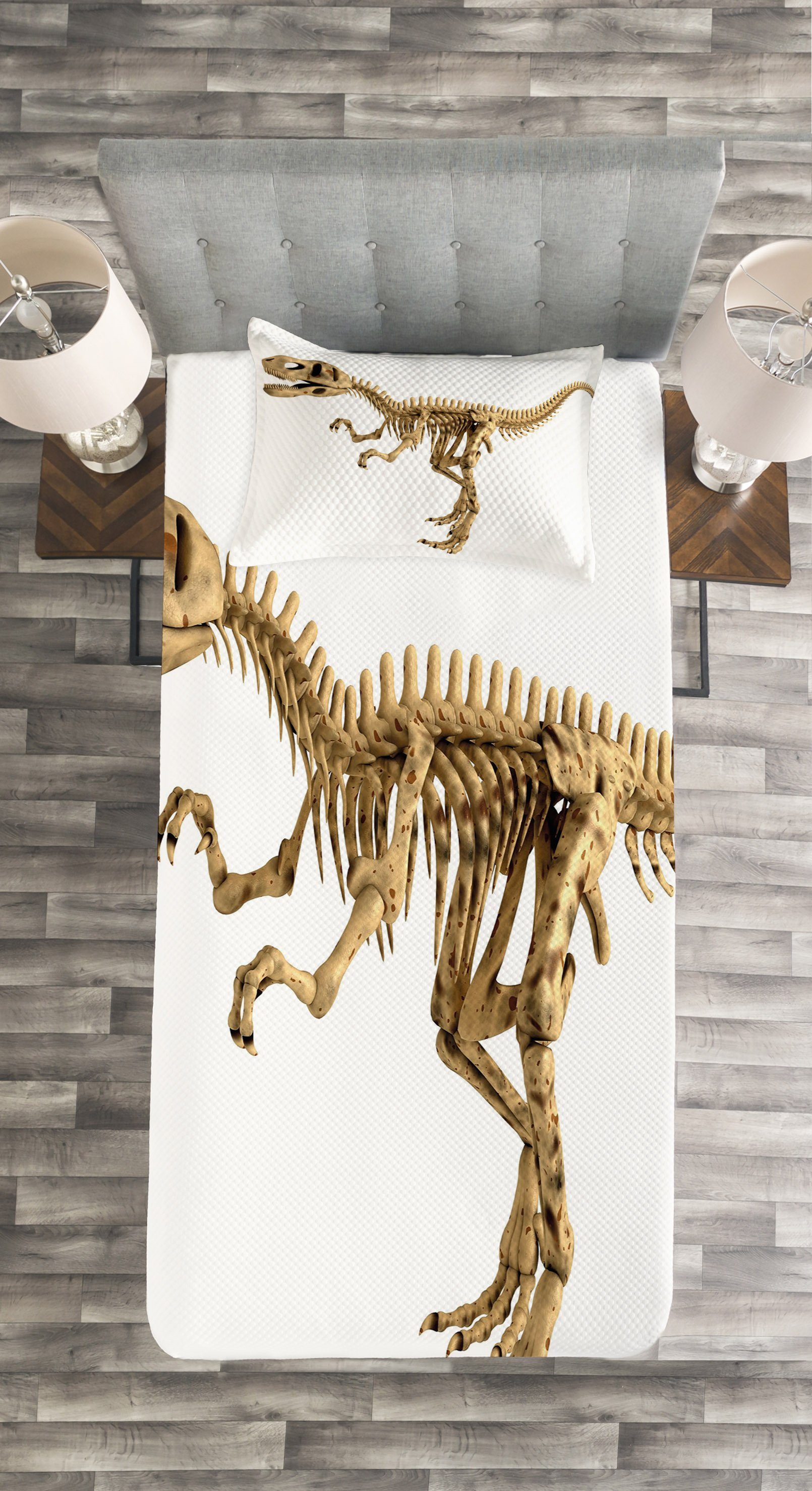 Dino-Skelett Dinosaurier mit Set Tagesdecke Abakuhaus, Fossil Waschbar, Kissenbezügen