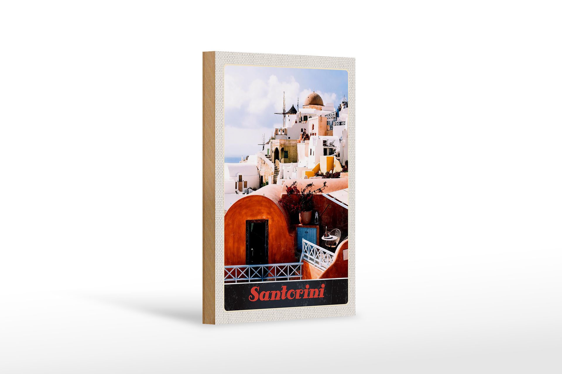 Femer GmbH Holzbild Reise 12x18 cm Santorini Griechenland Europa Insel, (1 St), Glatte Holzfaserplatte (MDF), vorn beschichtet