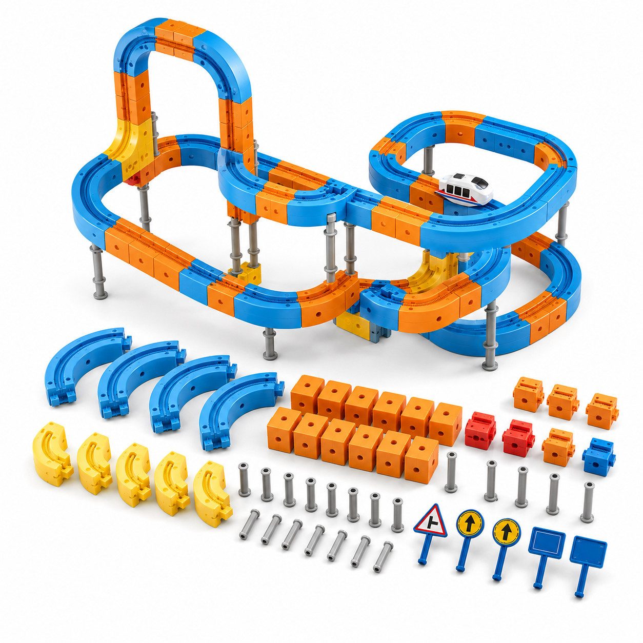 Luckice Magnetspielbausteine – Bausteine mit Fahrzeug für 3D Rennen Magnetspielbausteine, (Set, 80 St., 80‑teiliges), für abwechslungsreiche Streckenbauweisen