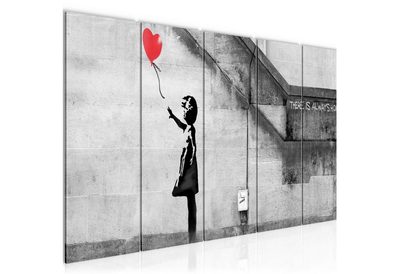Runa Art Wandbild Banksy Ballon Girl Loft Red 5 Teilig Made in Germany 301655a, 200L x 80B cm