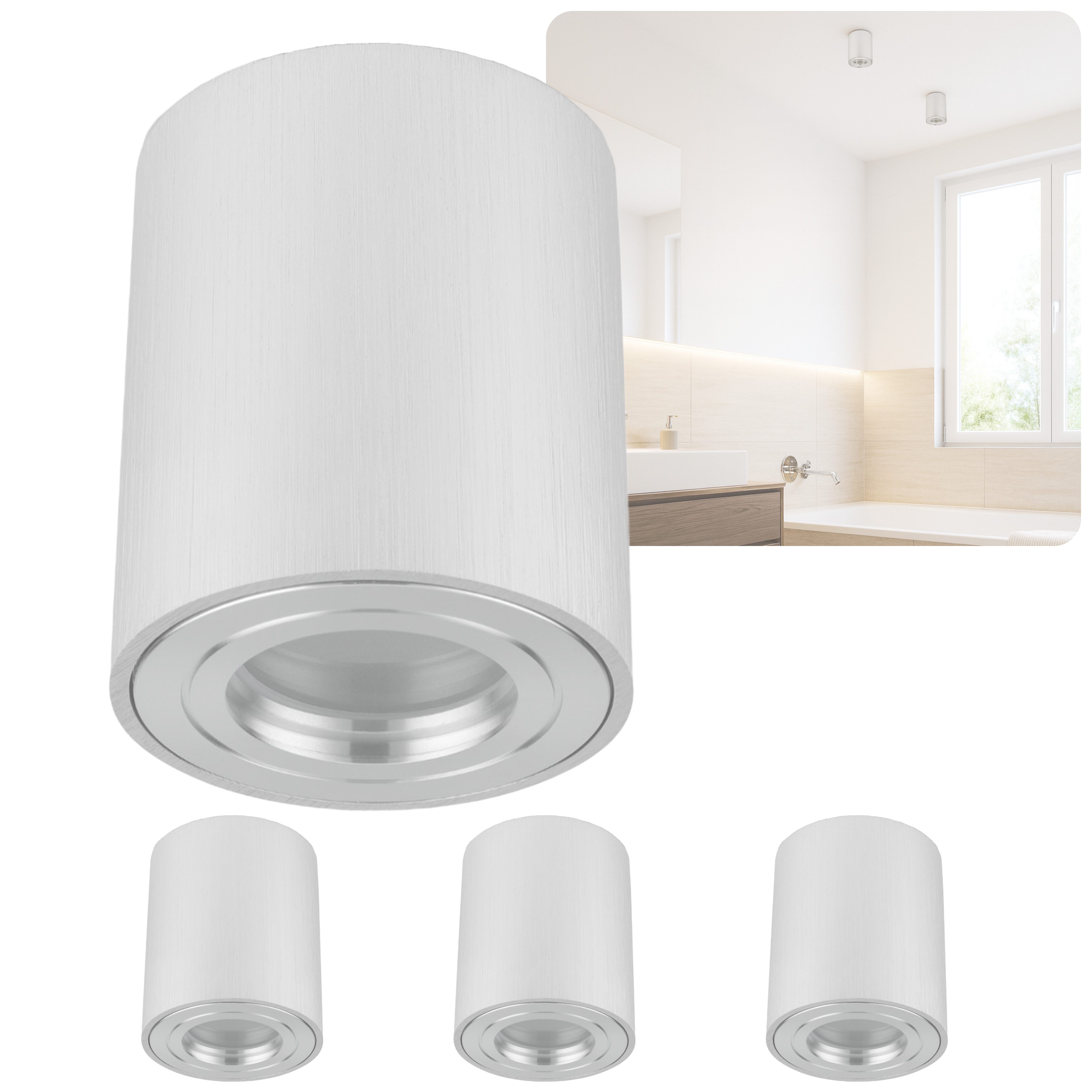 Sweet LED Aufbauleuchte 4er Set IP44 Bad & Feuchtraum GU10 Aluminium Aufbau günstig online kaufen