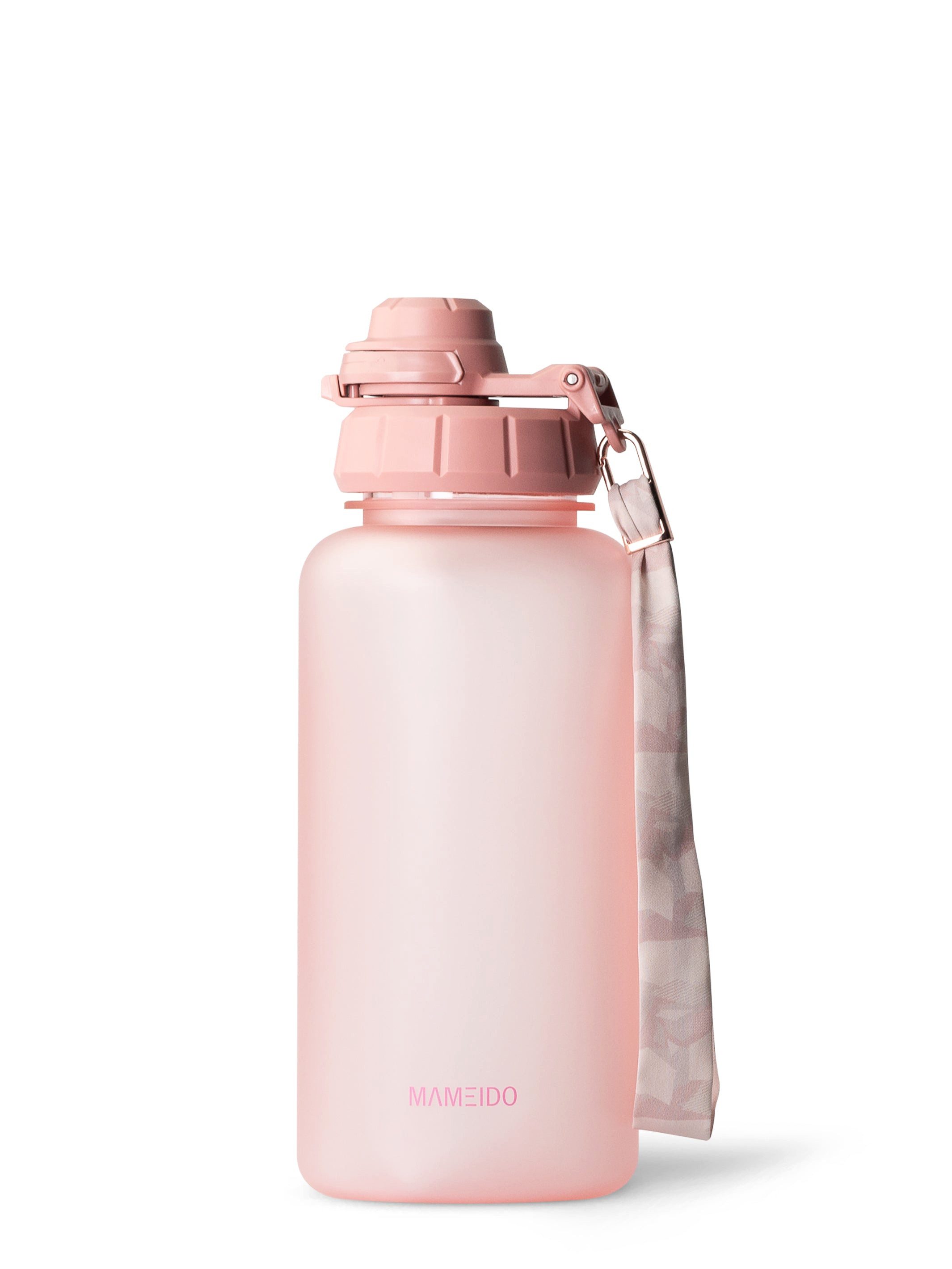 MAMEIDO Trinkflasche, mit 2-in-1 Deckel, Zeitmarkierung, Handschlaufe in 0,5l, 1l, 1,5l & 2l