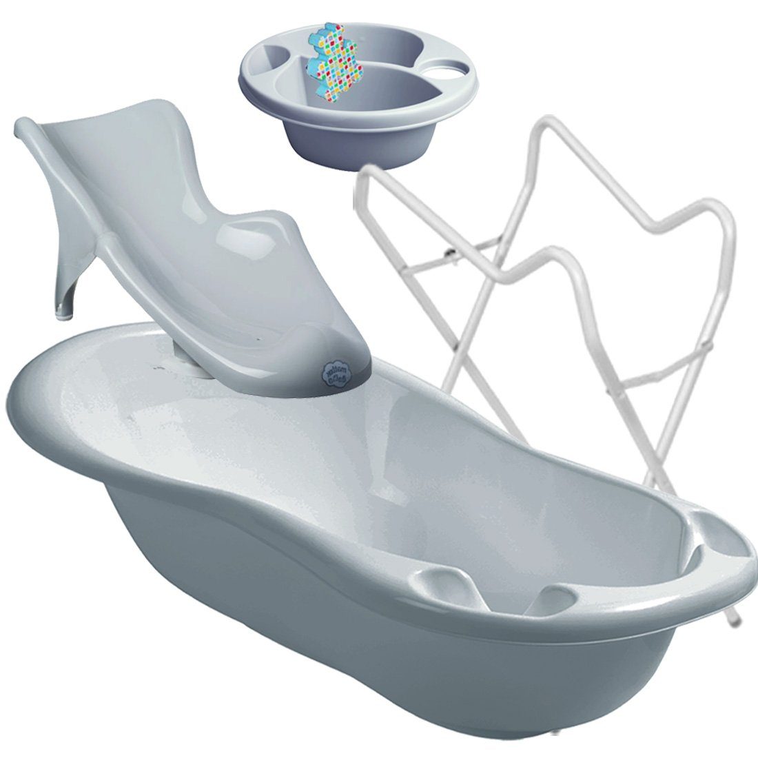 Maltex Babybadewanne Set 3-Teile Classic + Gestell Weiß -WASCHSCHÜSSEL Babybadeset Pflege, (Made in Europe Premium Top Set), ** Babywanne + Badesitz+ Schüssel + Ständer **