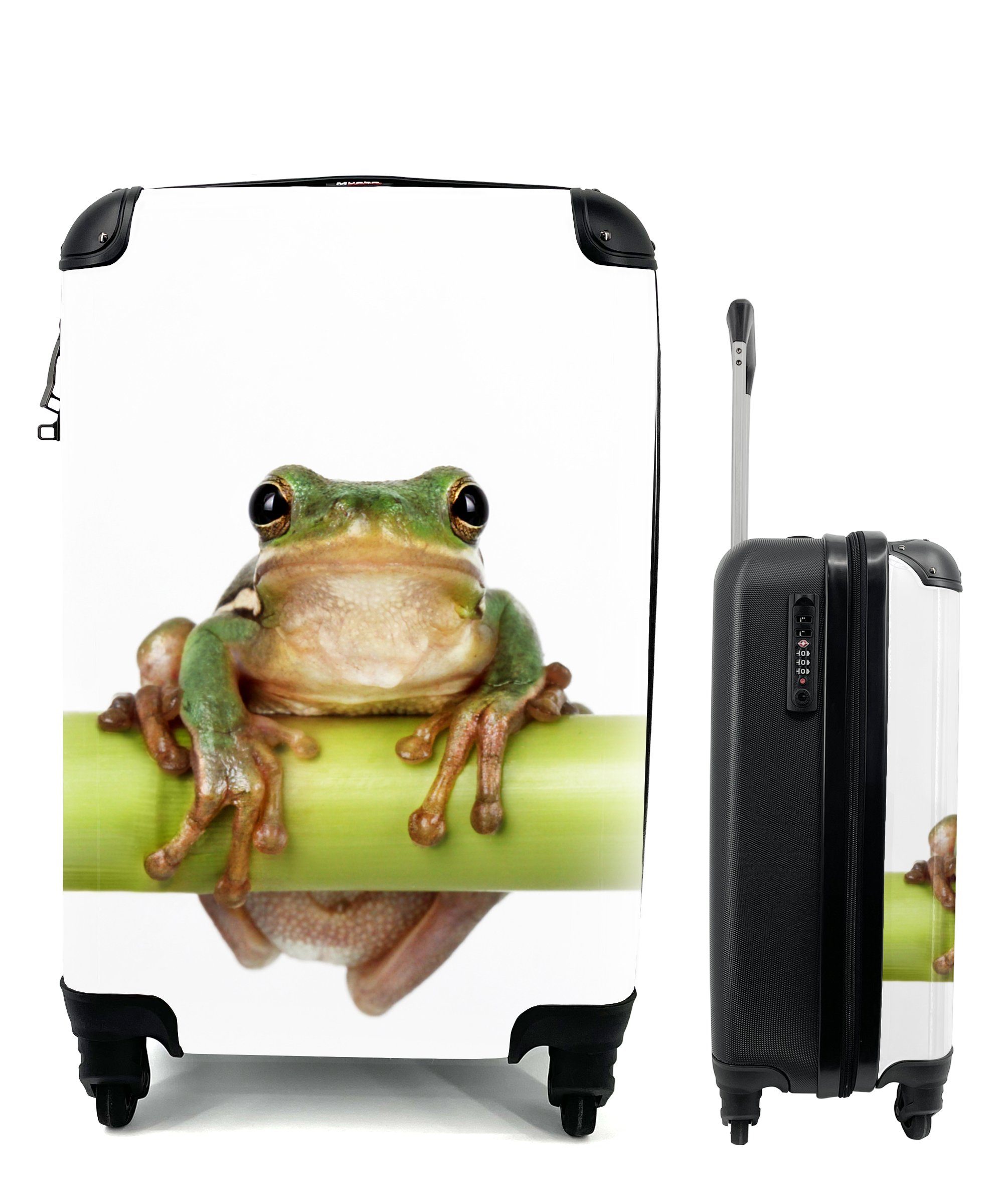 Ferien, MuchoWow 4 Trolley, Weiß, Handgepäck Frosch rollen, Reisekoffer - - Handgepäckkoffer für Bambus mit Rollen, Reisetasche
