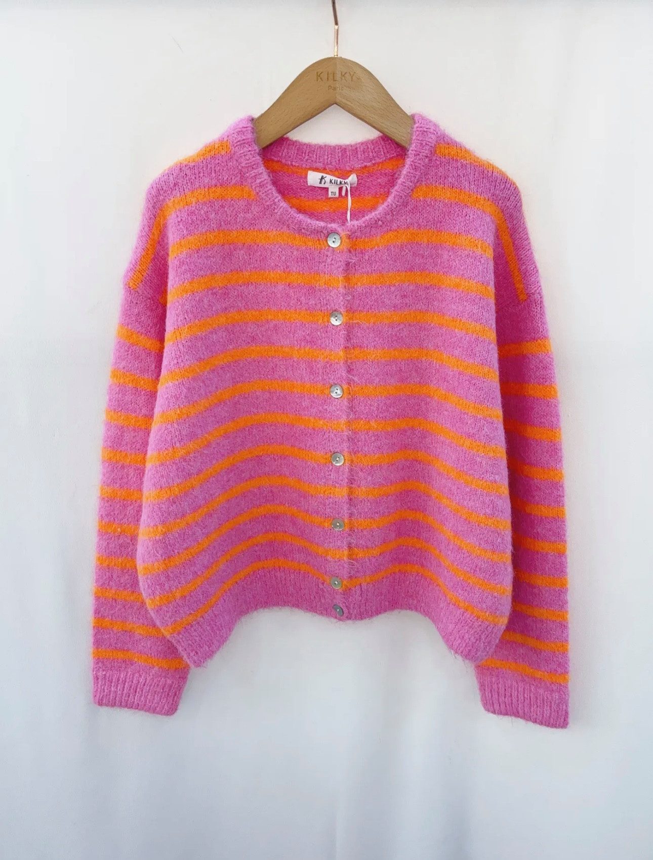 von Herzen Strickjacke gestreifte Strickjacke Fuchsia – Cardigan mit Knöpfe günstig online kaufen