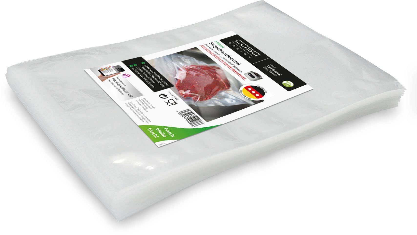 Caso Vakuumierbeutel 1286, Zubehör für CASO VacuChef 40, CASO VacuChef 70, CASO VacuChef 77, CASO VacuChef SlinLine, 25 x 35 cm, 100 Stk.