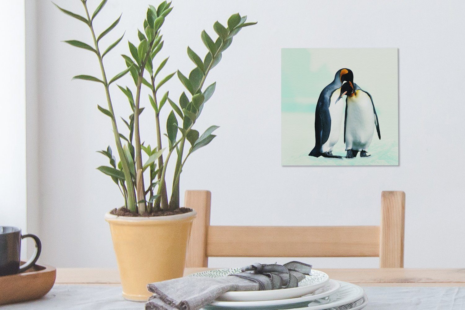 Pinguine Schnee Wohnzimmer St), - für Familie, Leinwandbild OneMillionCanvasses® Bilder Schlafzimmer - (1 Leinwand