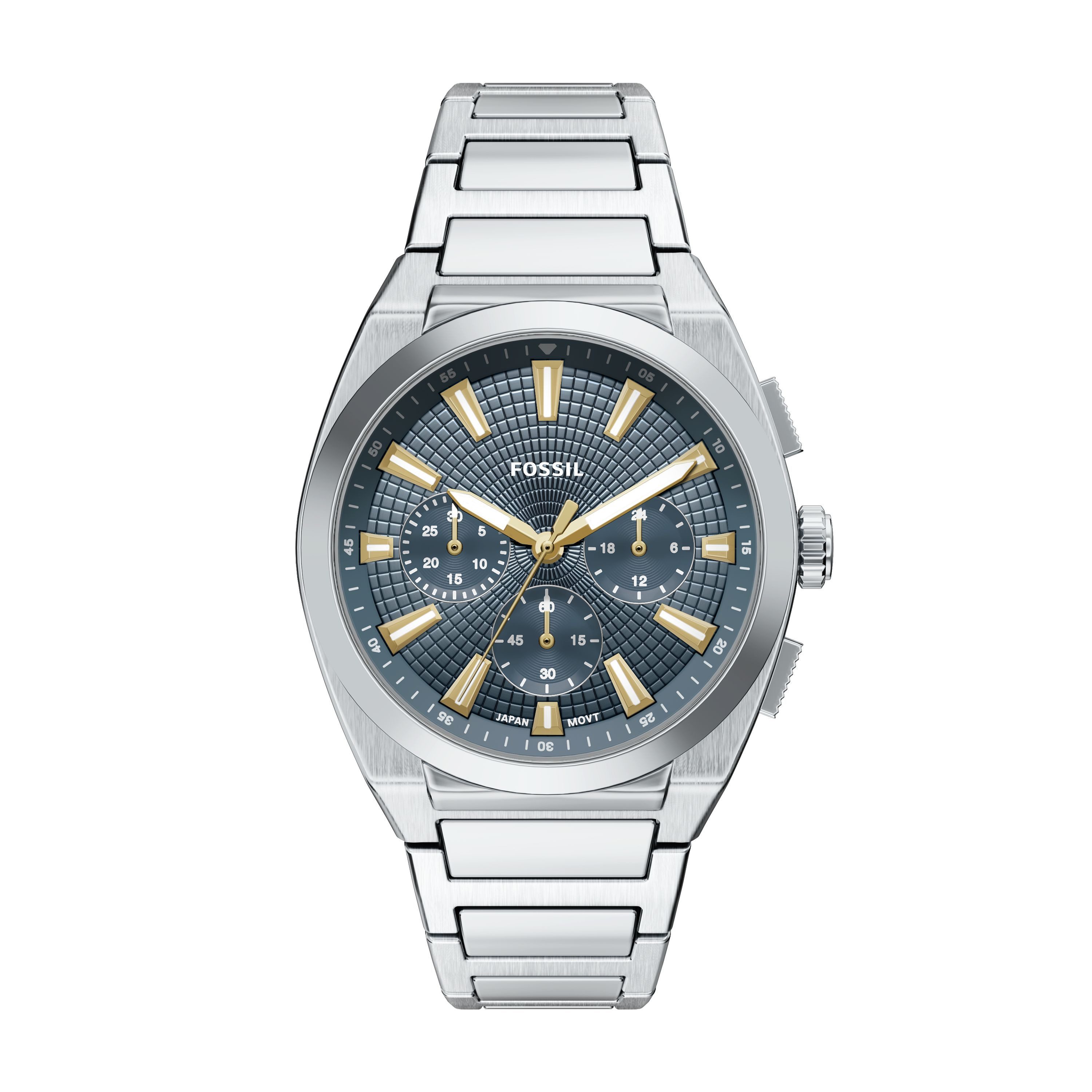 Fossil Chronograph Everett FS6154, Quarzuhr, Armbanduhr, Herrenuhr, Edelstahlarmband, analog