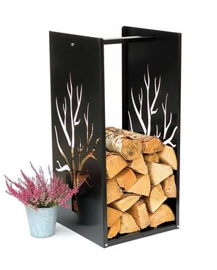 DanDiBo Kaminholzregal Kaminholzregal Metall Schwarz Innen Kaminholzständer 96196 Holzkorb 80 cm Kaminholzhalter Holzregal Eckig Baum