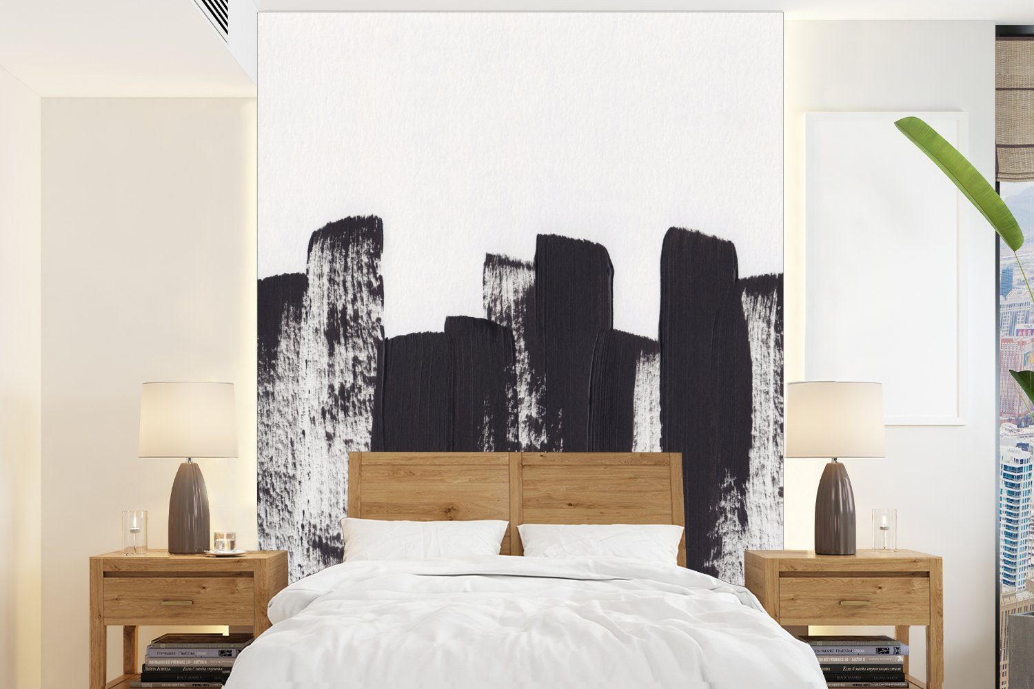 MuchoWow Fototapete Farbe - Abstrakt - Schwarz - Weiß, Matt, bedruckt, (4 St), Montagefertig Vinyl Tapete für Wohnzimmer, Wandtapete